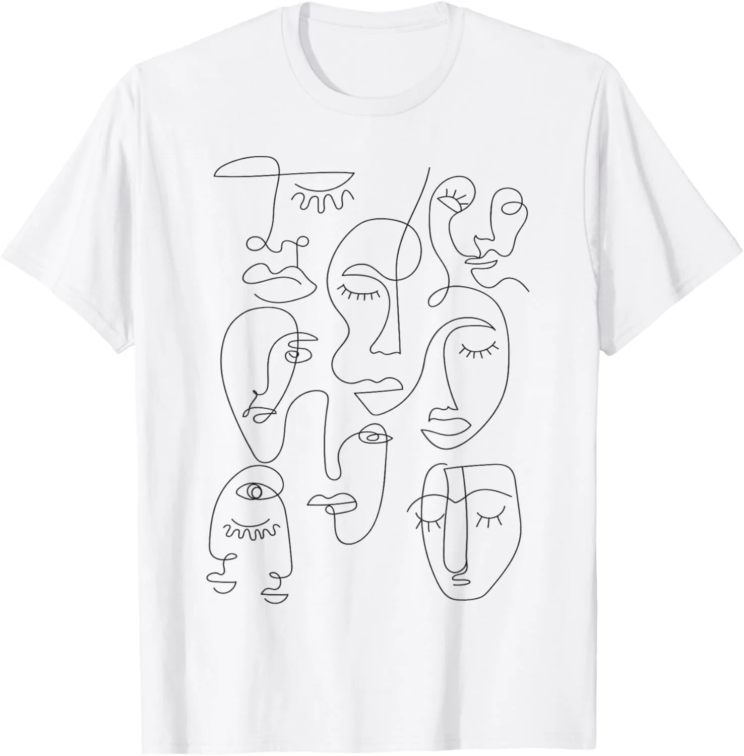 Hand Drawn One Line Art Faces T-Shirt