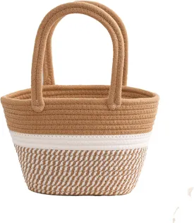 Handcrafted twisted cotton linen weave handbag for womenShoulder bagOutdoor picnic and camping