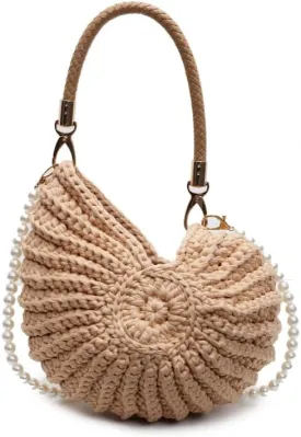 Handwoven Seashell Bag for Women Fashion Crochet Summer Boho Beach Tote Crossbody Bag Cute Conch Shoulder Handbag
