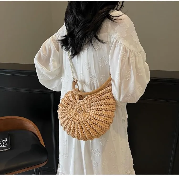 Handwoven Seashell Bag for Women Fashion Crochet Summer Boho Beach Tote Crossbody Bag Cute Conch Shoulder Handbag