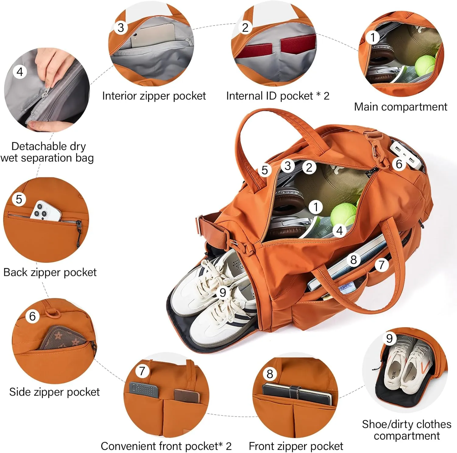 Hanke Carry On Luggage Gym Bag for Women with Shoe Compartment Multifunctional Carry On Duffel Bag for Travel with Detachable Toiletries Pocket,Mocha Brown