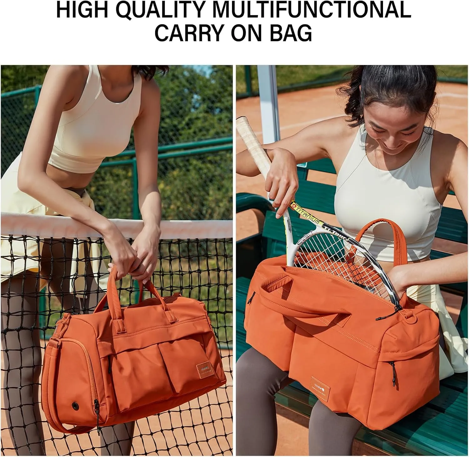 Hanke Carry On Luggage Gym Bag for Women with Shoe Compartment Multifunctional Carry On Duffel Bag for Travel with Detachable Toiletries Pocket,Mocha Brown