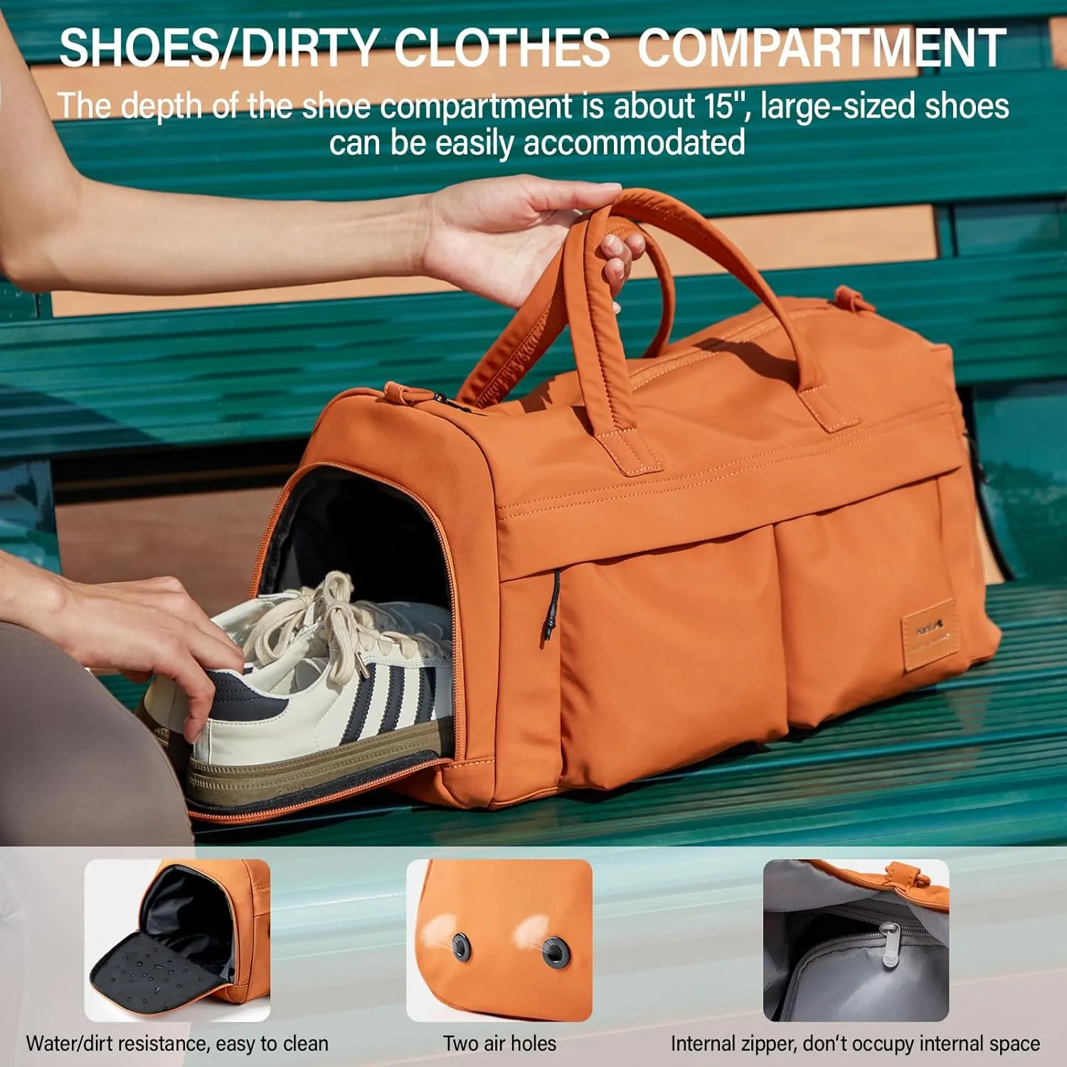 Hanke Carry On Luggage Gym Bag for Women with Shoe Compartment Multifunctional Carry On Duffel Bag for Travel with Detachable Toiletries Pocket,Mocha Brown