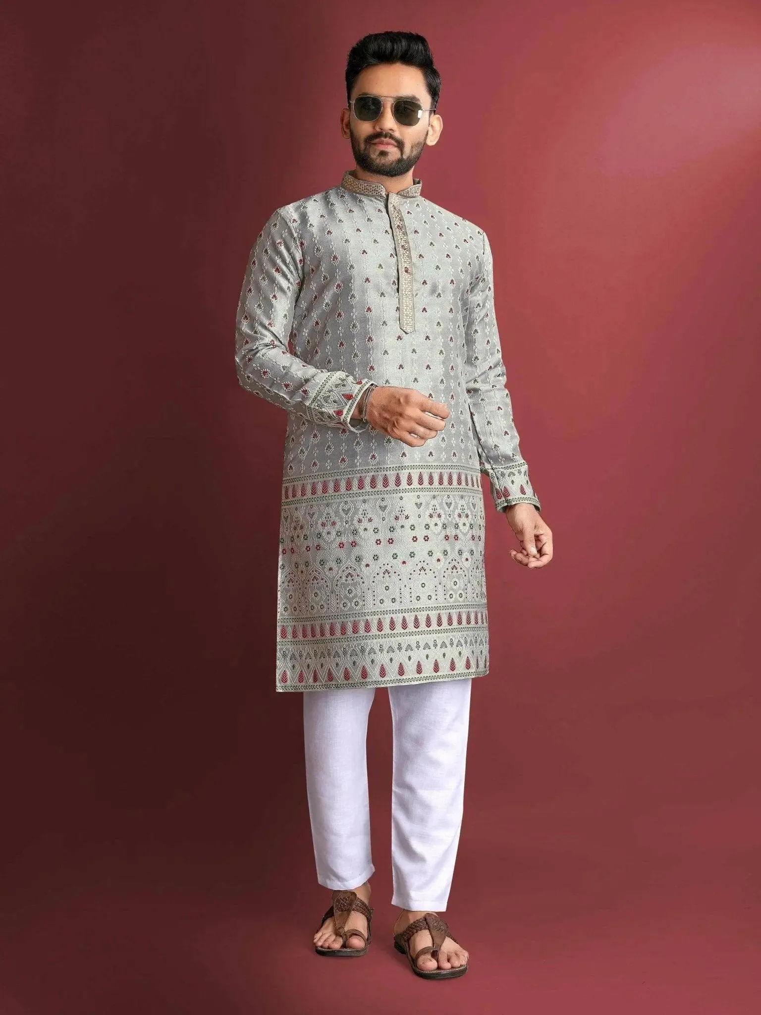 Heavy J-Card Silk Kurta Pajama Set For Men