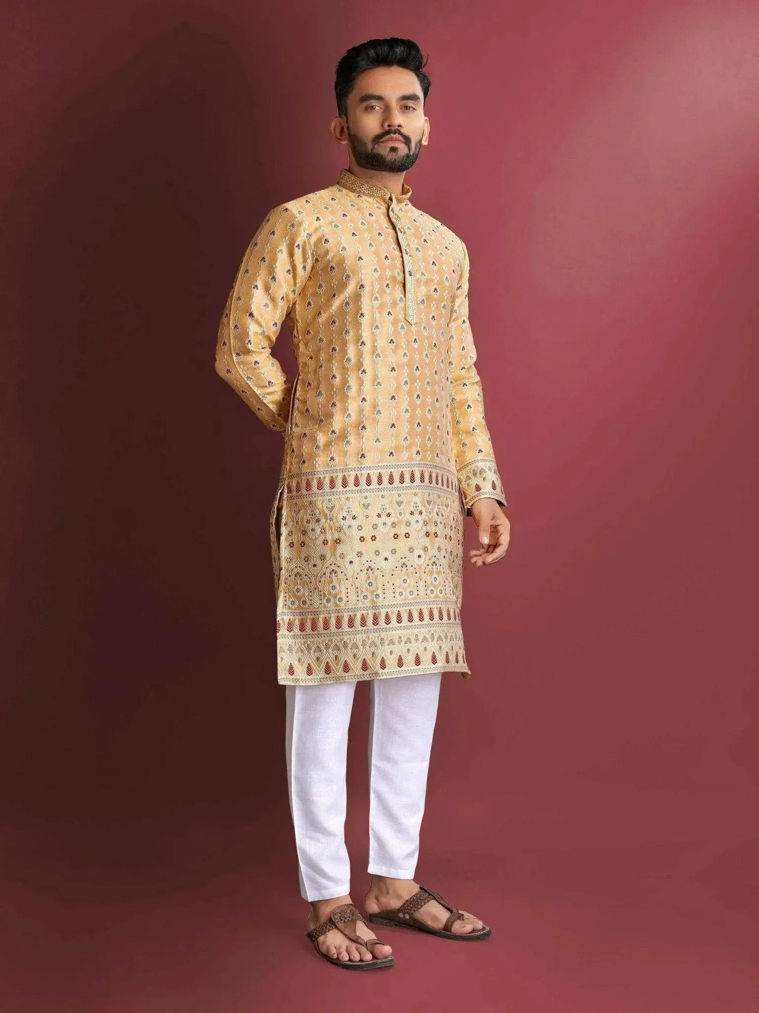Heavy J-Card Silk Kurta Pajama Set For Men