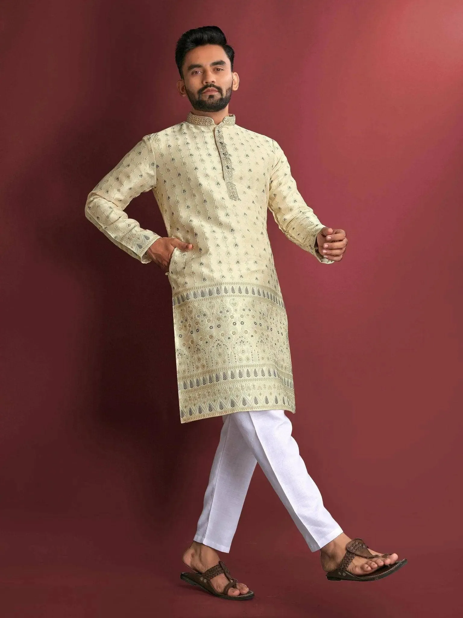 Heavy J-Card Silk Kurta Pajama Set For Men