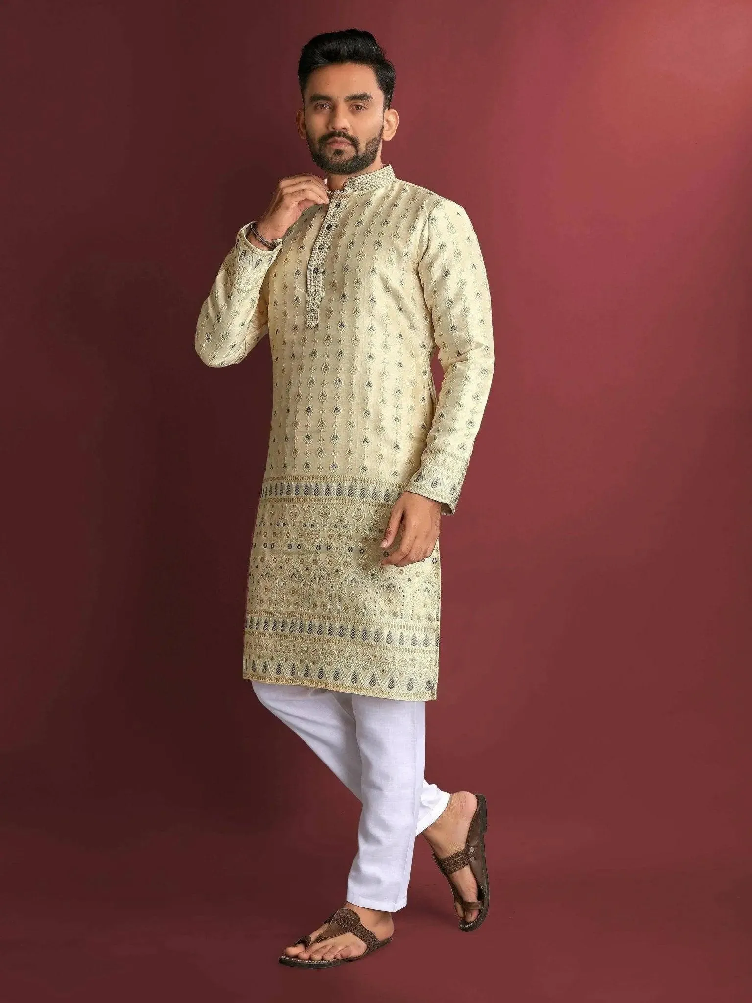 Heavy J-Card Silk Kurta Pajama Set For Men