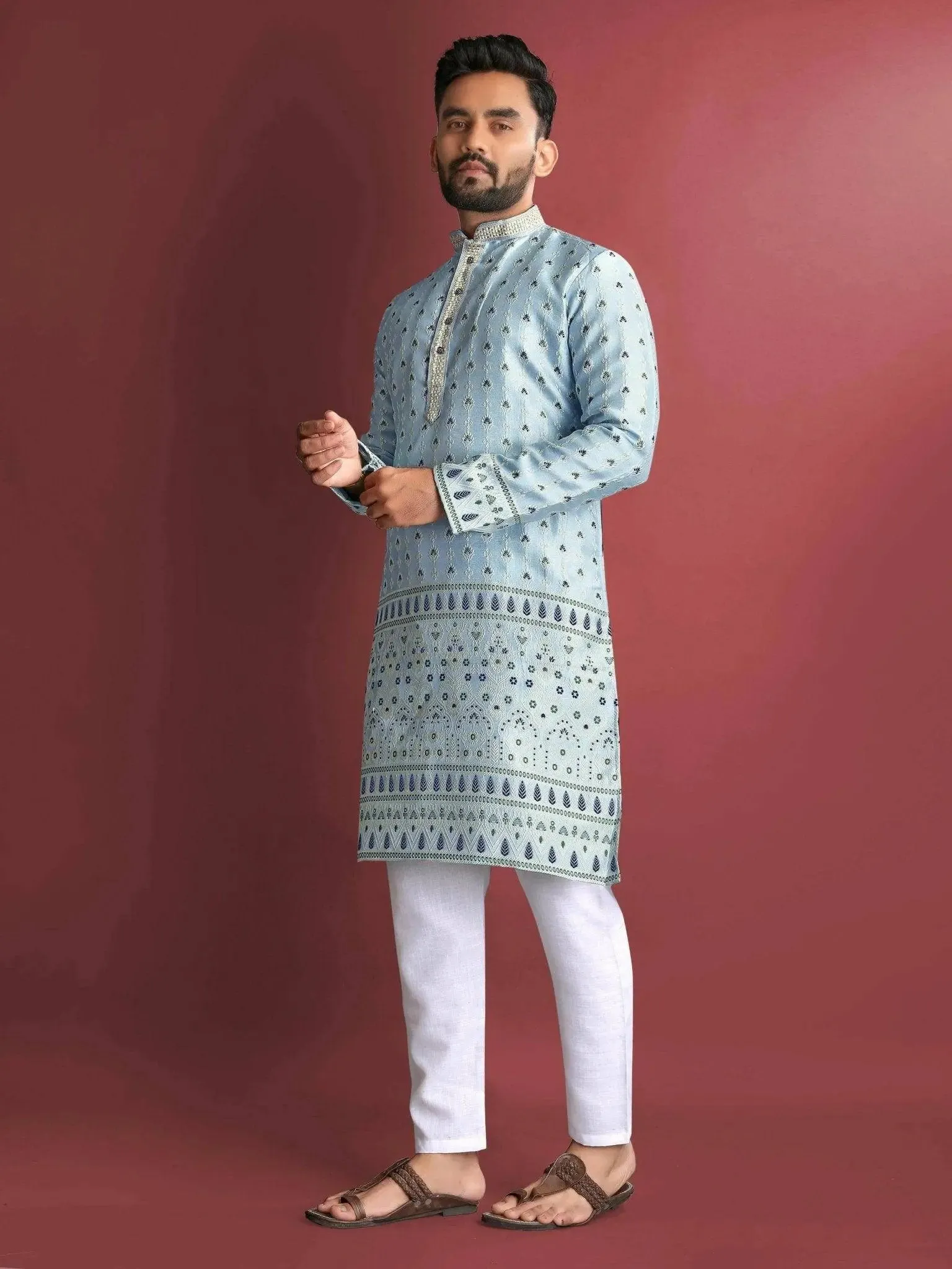 Heavy J-Card Silk Kurta Pajama Set For Men