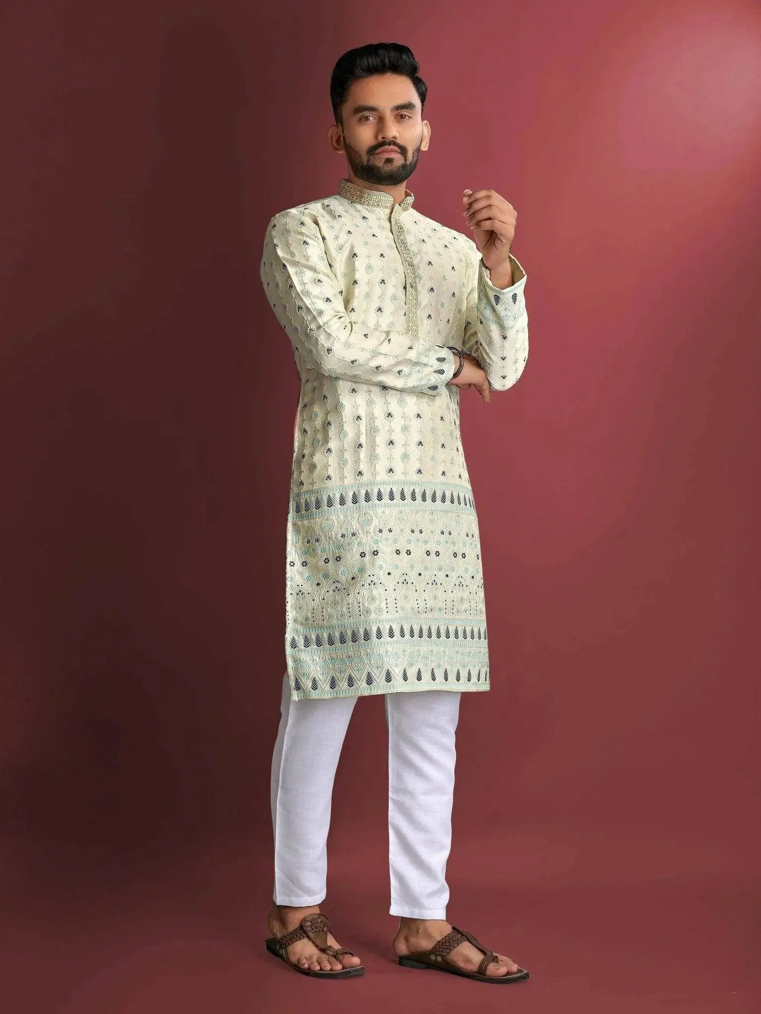 Heavy J-Card Silk Kurta Pajama Set For Men
