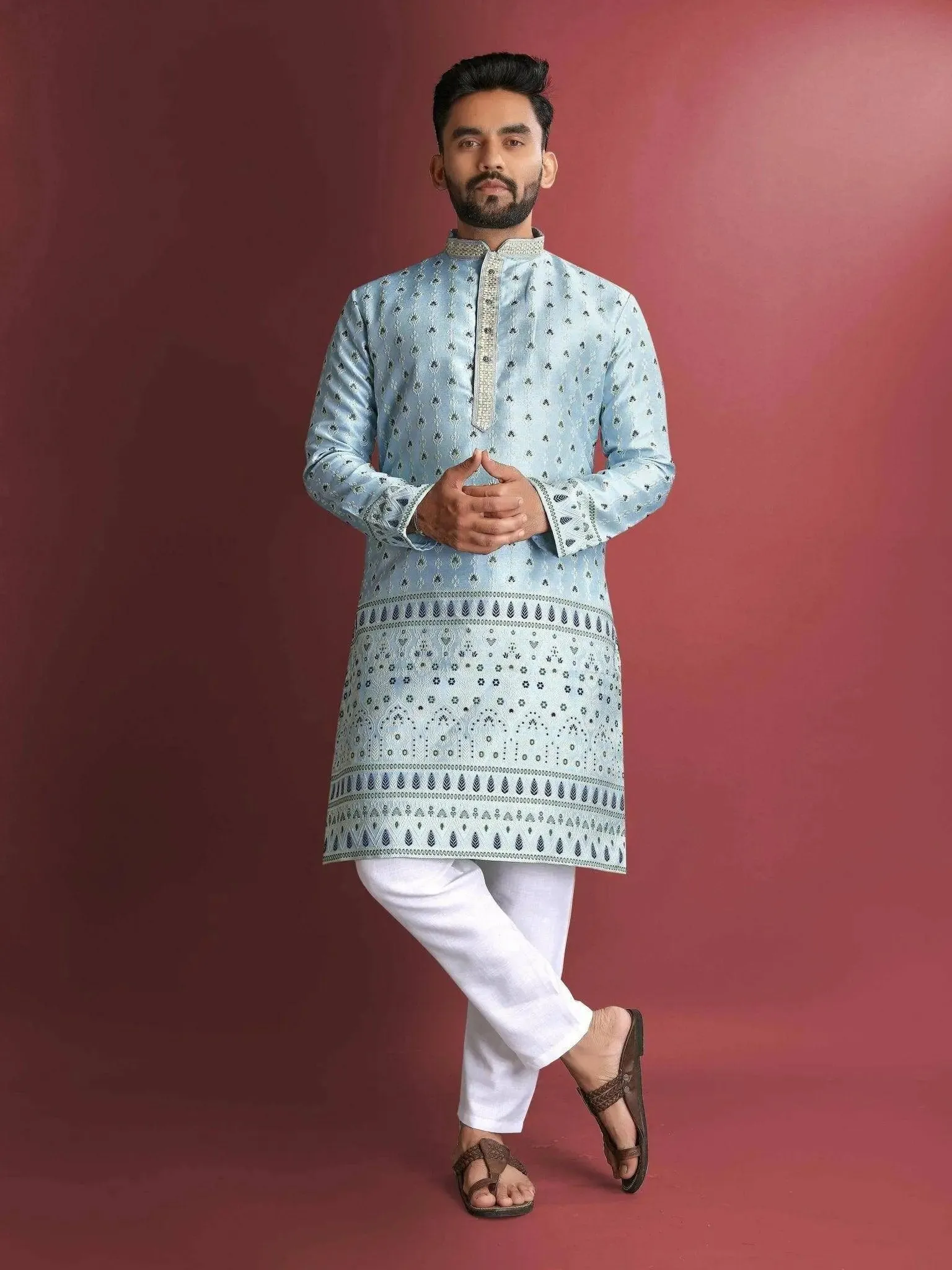 Heavy J-Card Silk Kurta Pajama Set For Men