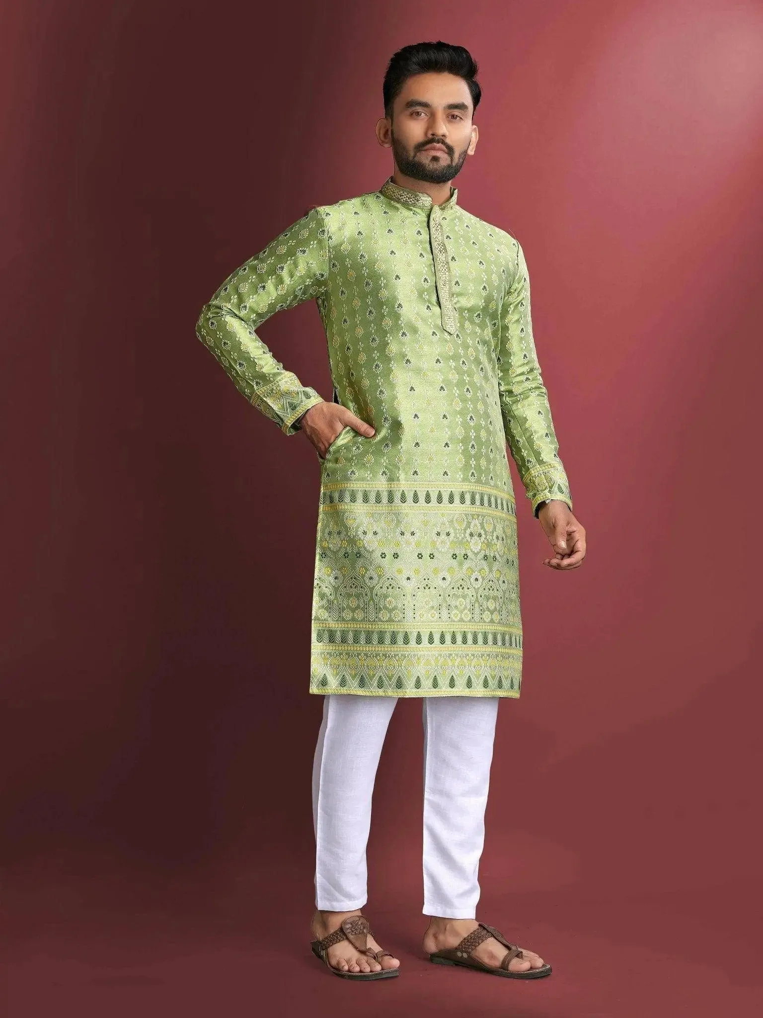Heavy J-Card Silk Kurta Pajama Set For Men