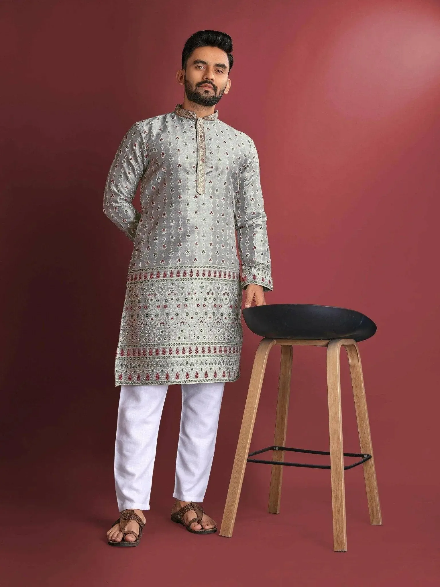 Heavy J-Card Silk Kurta Pajama Set For Men
