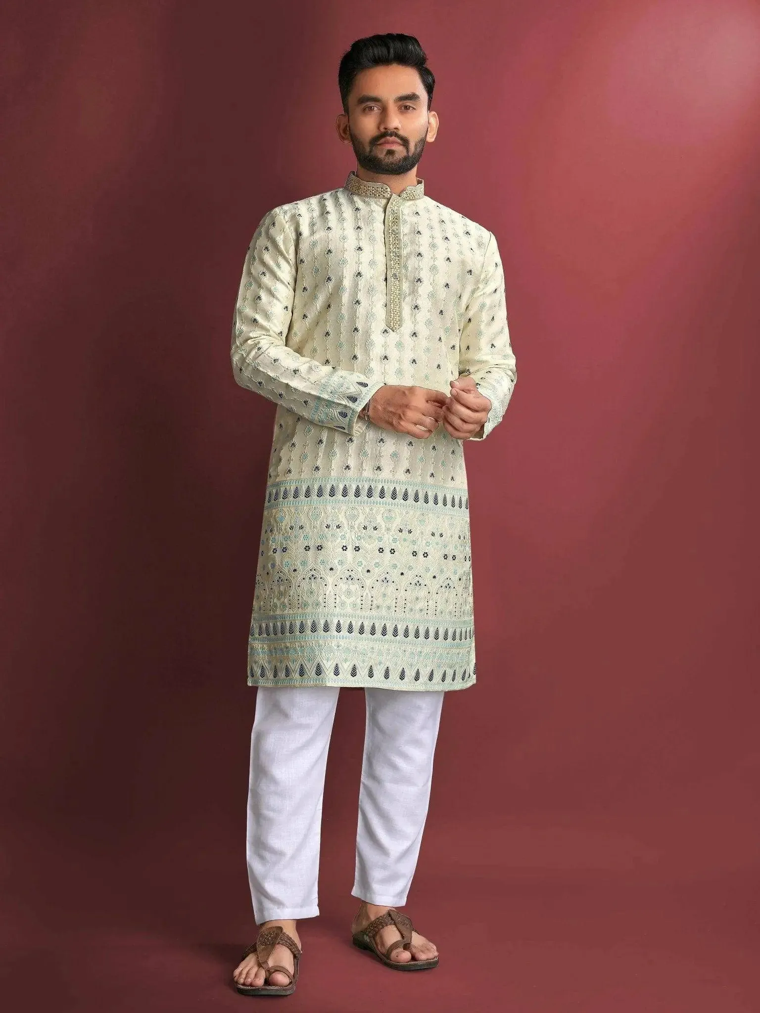 Heavy J-Card Silk Kurta Pajama Set For Men