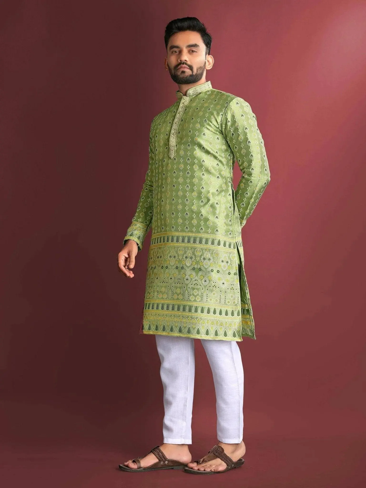 Heavy J-Card Silk Kurta Pajama Set For Men