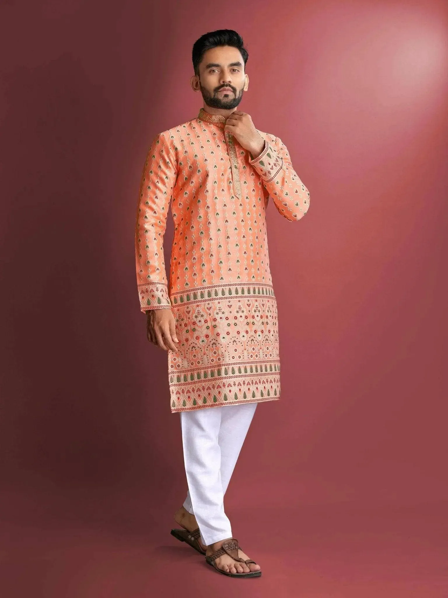 Heavy J-Card Silk Kurta Pajama Set For Men