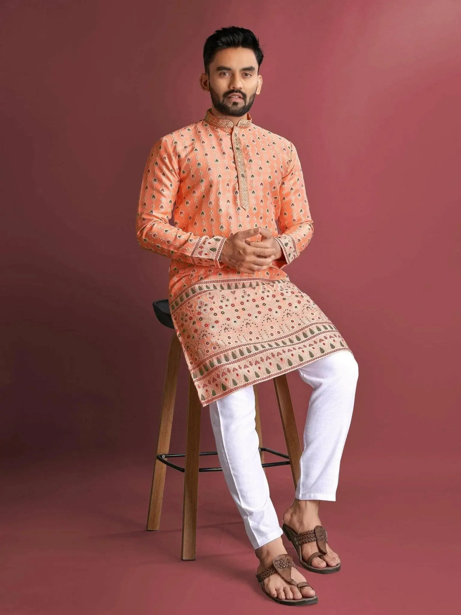 Heavy J-Card Silk Kurta Pajama Set For Men