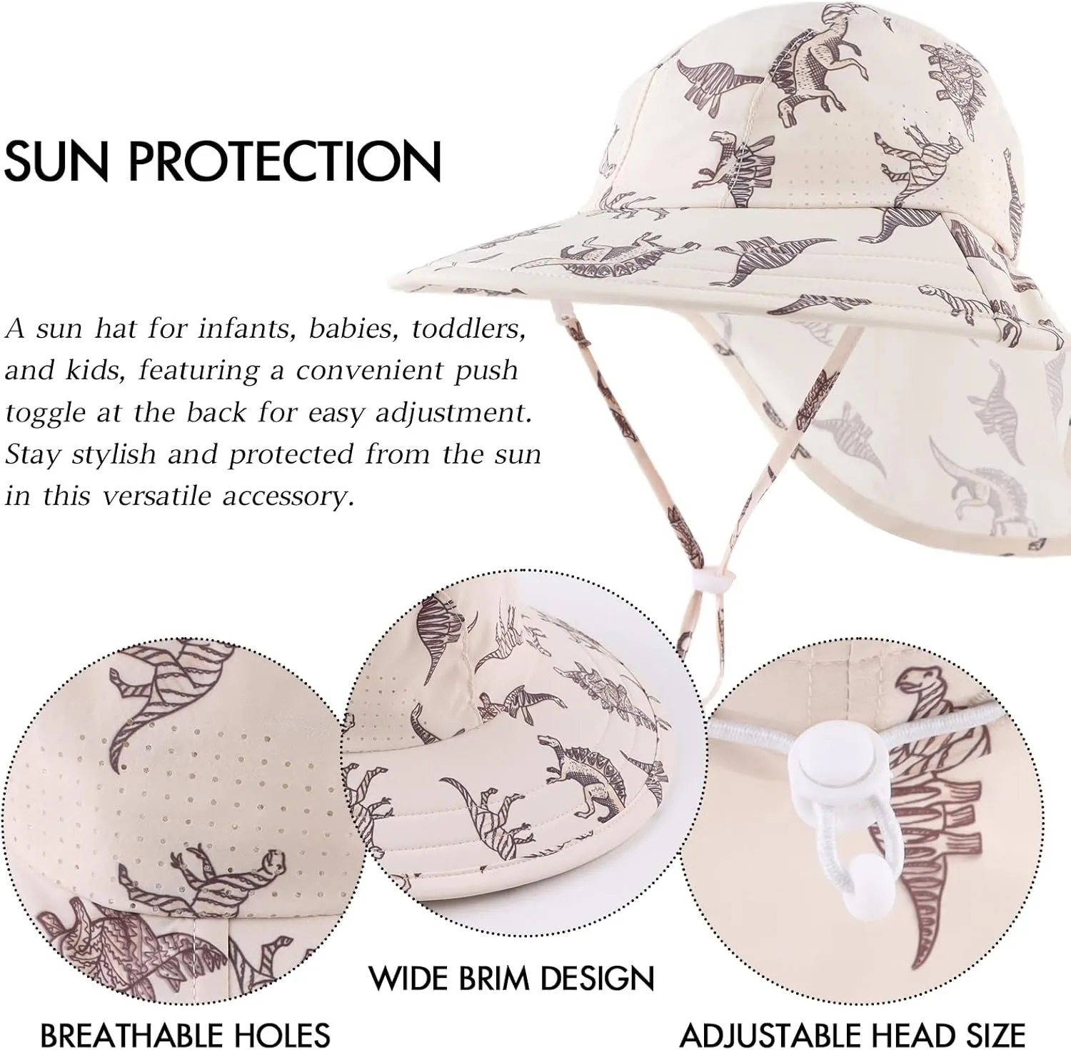 JANGANNSA Baby Sun Hat Boys Girls Infant Toddler Bucket Hat Kids Neck Flap Sun Protect Cap Beach