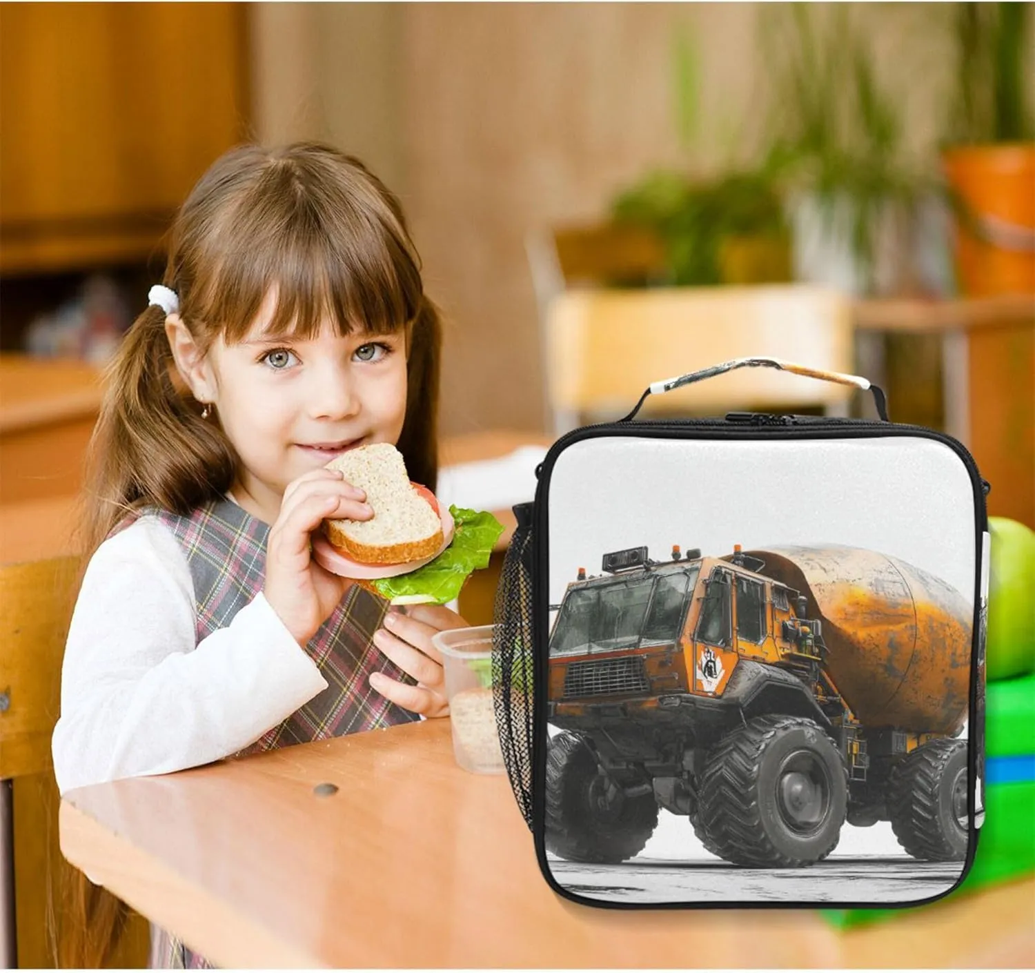 KLL Insulated Cooler Bag Water Resistant Cooler Tote Box with buckle for Work Office Sage Green Concrete Mixer Truck