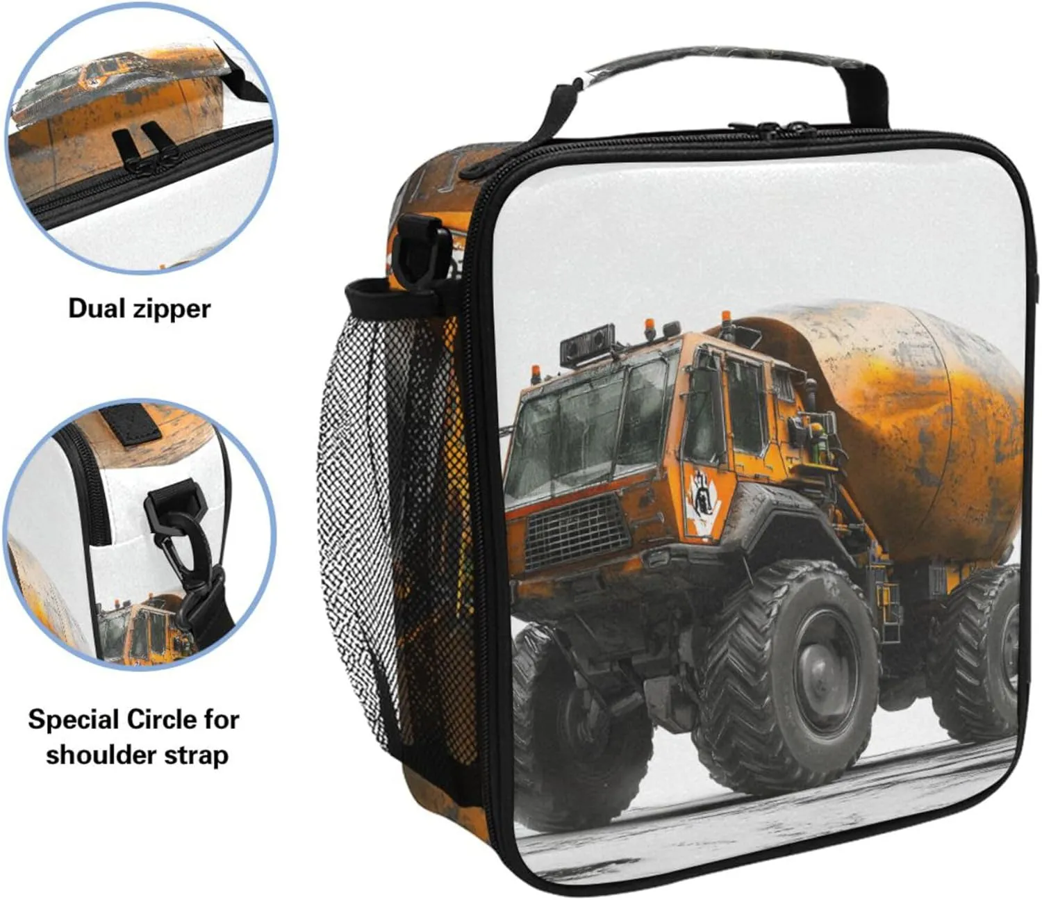 KLL Insulated Cooler Bag Water Resistant Cooler Tote Box with buckle for Work Office Sage Green Concrete Mixer Truck