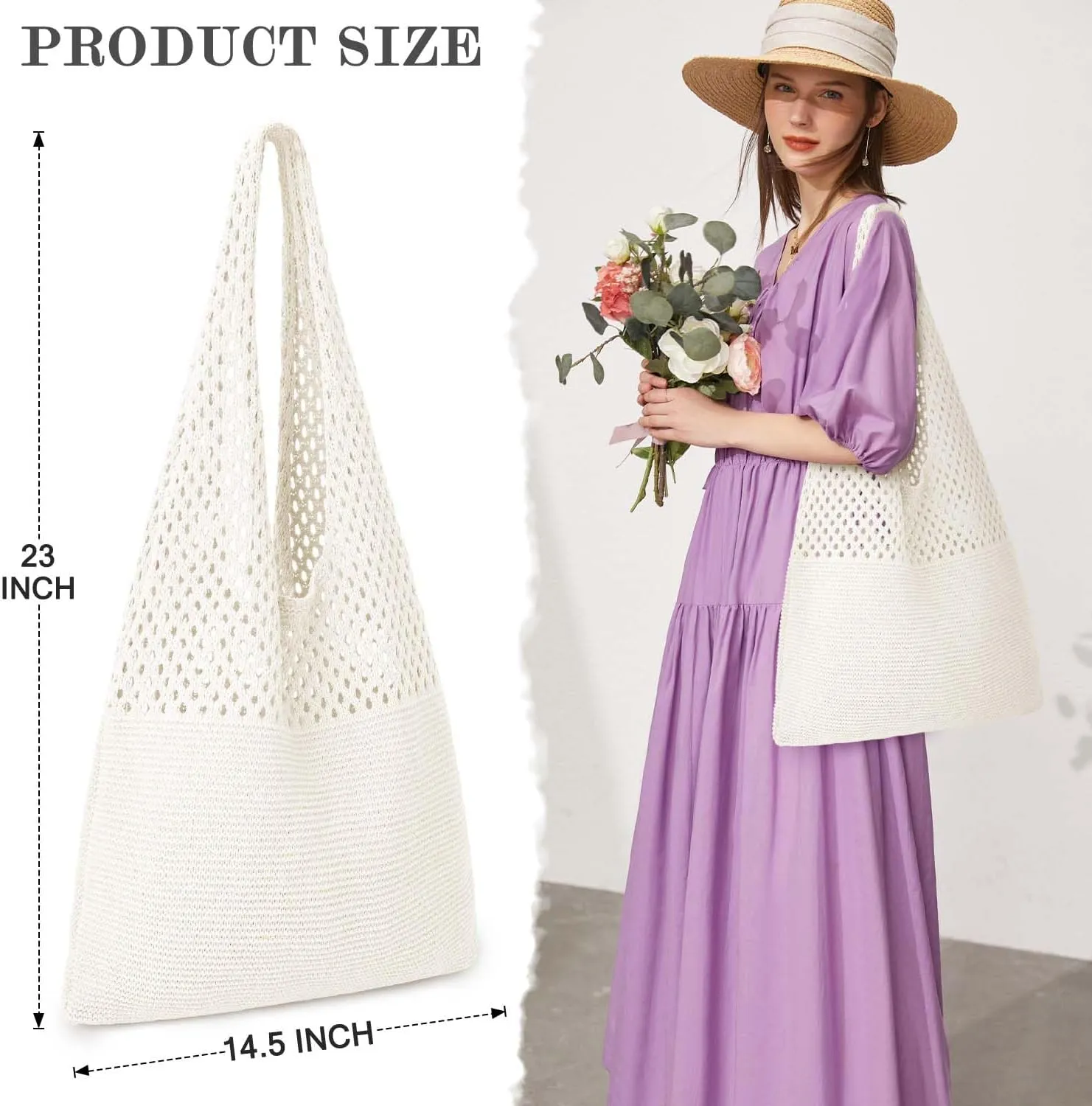 KPX Crochet Tote, Beach Mesh Knitted Shoulder Bag - Large Aesthetic Hobo Bag for Women - Summer