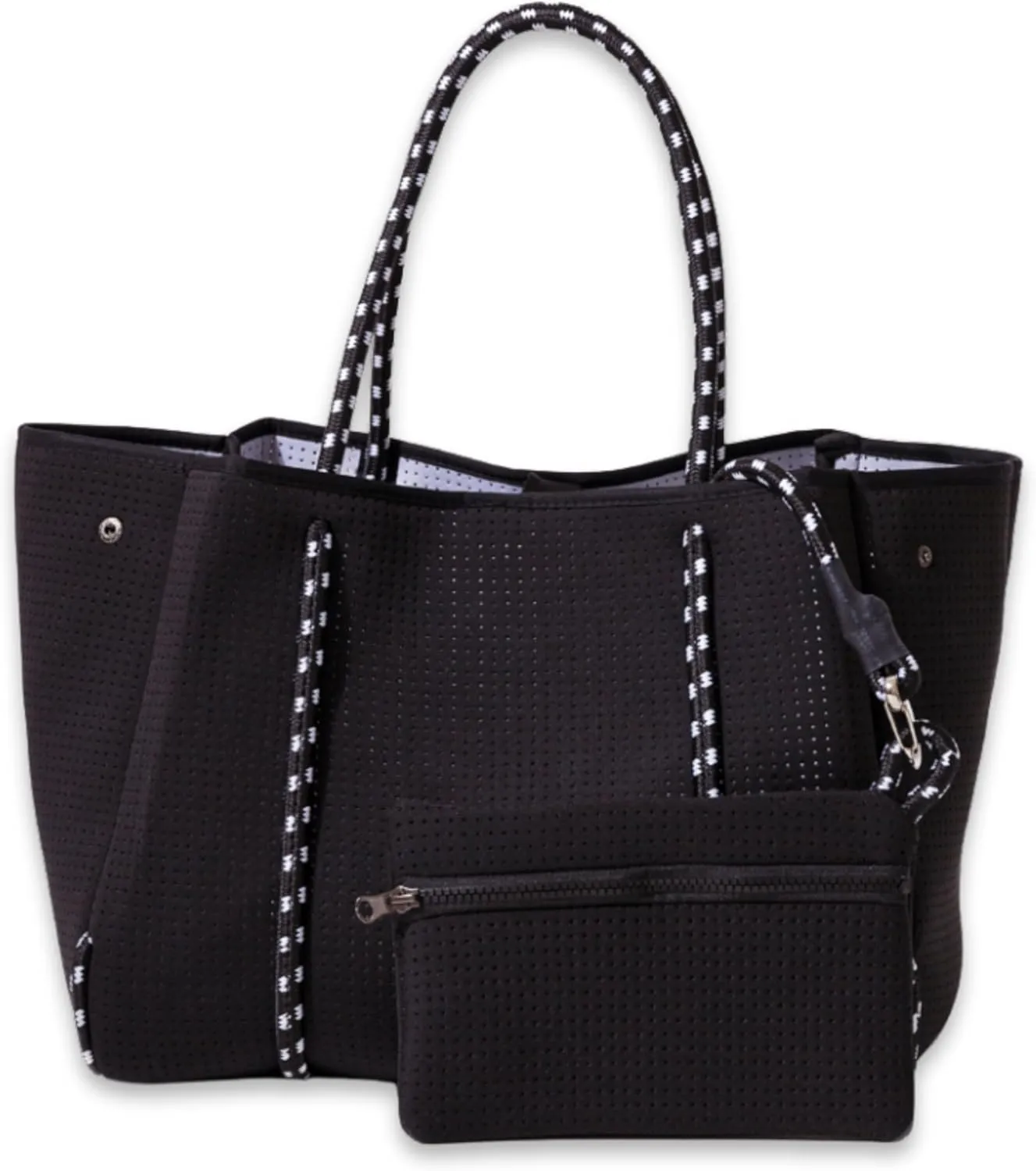 Large Neoprene Tote Bag for Women - Everyday Designer Handbag for Travel Work and Beach with Pockets and Zipper Pouch