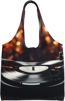 Large Tote Bag For Women Heavy Duty Foldable Shopping Tote Bag Music Album Frame Shoulder Bag For Work Beach Travel