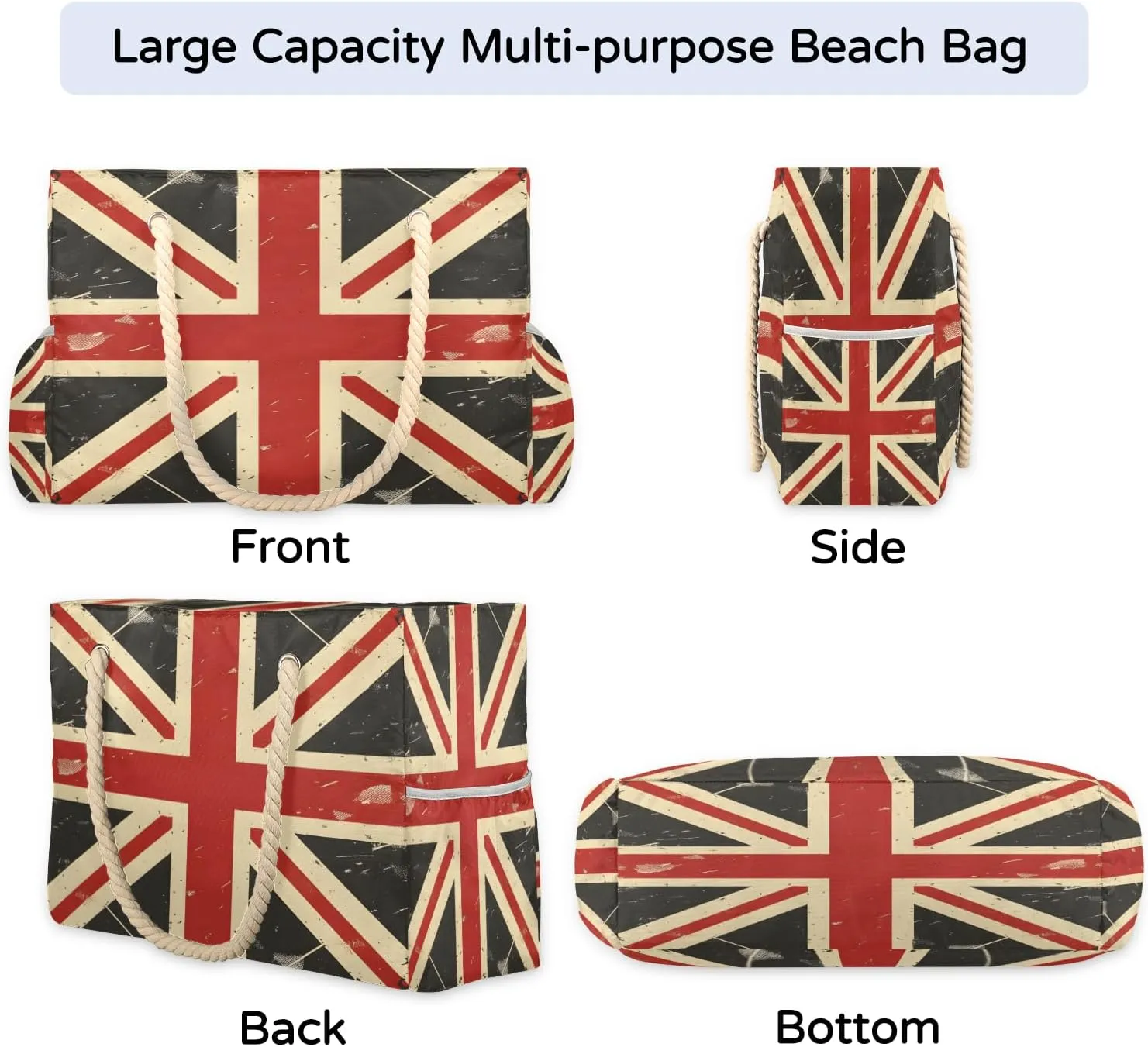 Large Tote Beach Bags for Women with Zipper Waterproof Sandproof Swim Pool Grocery Gym Travel Bag