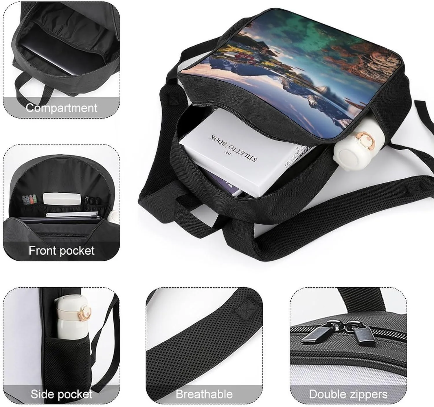 Lightweight Backpacks Cute Travel Bag Durable Norway Islands Printing Small Travel Backpack For Women & Men