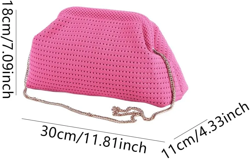 Lushandy Crochet Clutch Purses for Women, Beach Clutch Purse Summer Crossbody Purse Kiss Lock Evening Handbag Dumpling Bag