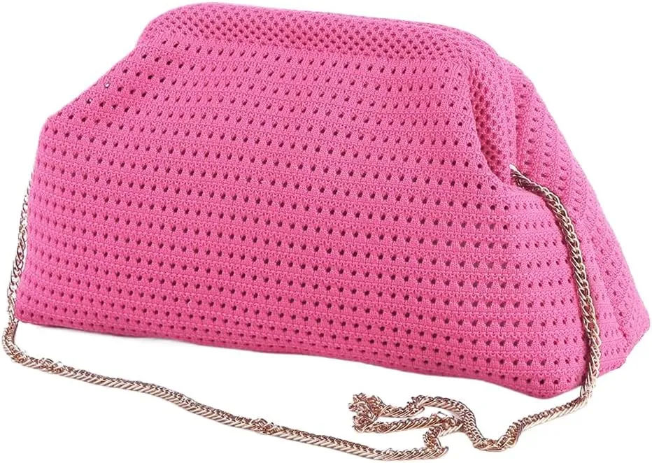 Lushandy Crochet Clutch Purses for Women, Beach Clutch Purse Summer Crossbody Purse Kiss Lock Evening Handbag Dumpling Bag