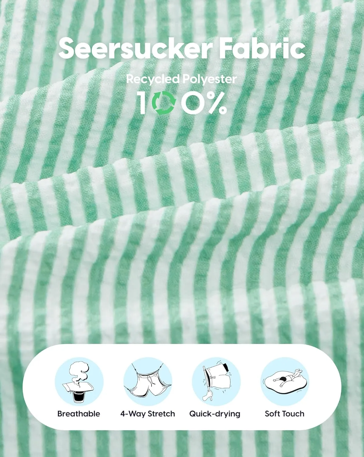 maamgic Boys Swim Trunks with Compression Liner Seersucker Swim Shorts Recycled Toddler Swimsuit