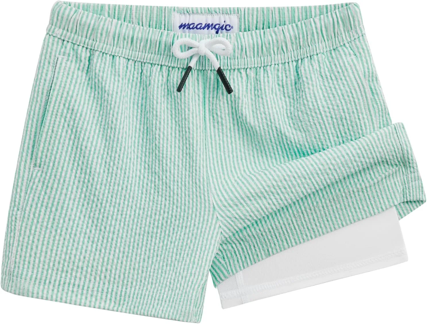 maamgic Boys Swim Trunks with Compression Liner Seersucker Swim Shorts Recycled Toddler Swimsuit