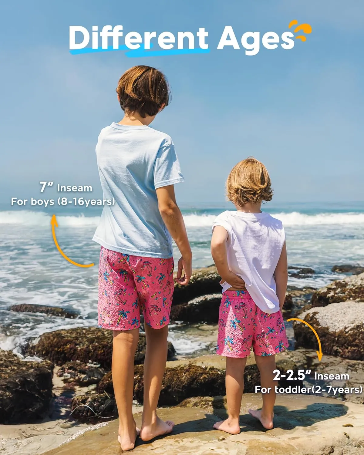 maamgic Boys Swim Trunks with Compression Liner Seersucker Swim Shorts Recycled Toddler Swimsuit
