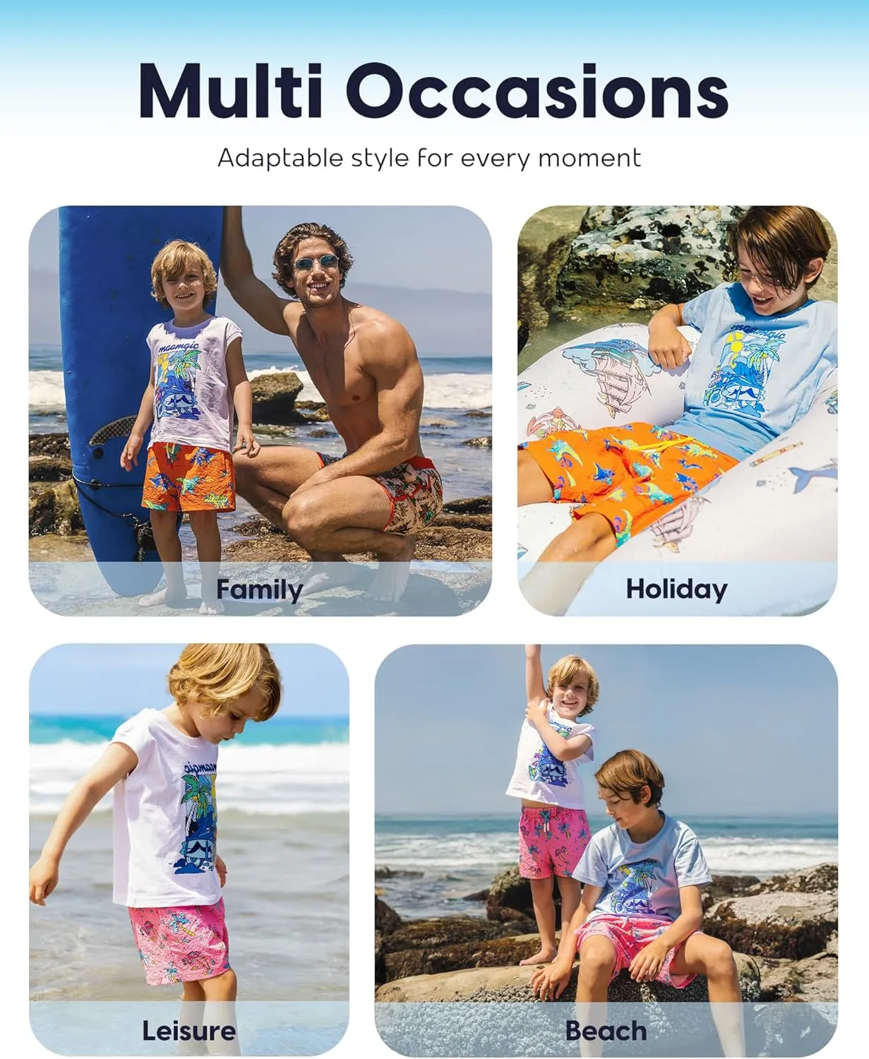maamgic Boys Swim Trunks with Compression Liner Seersucker Swim Shorts Recycled Toddler Swimsuit