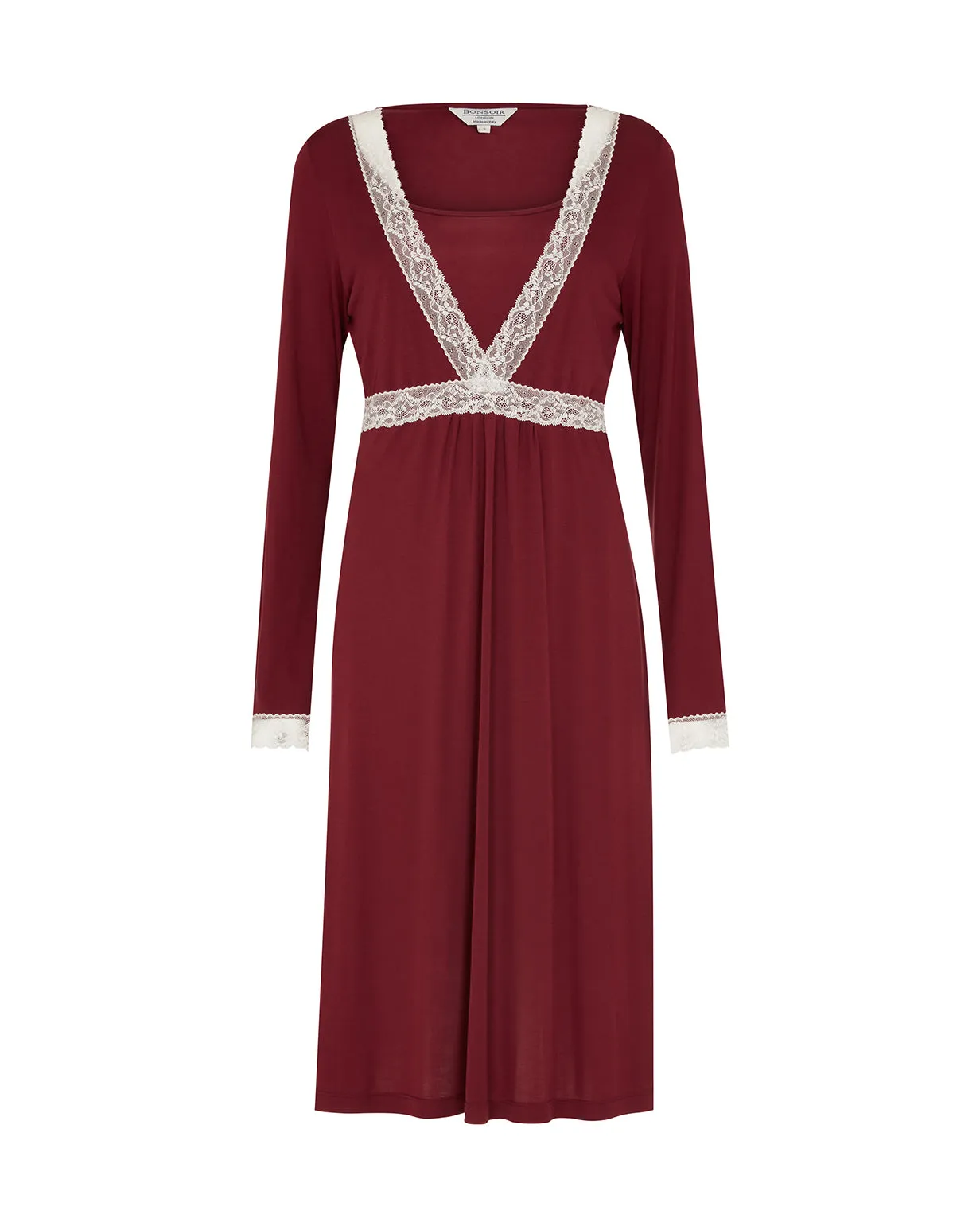 Maternity & Nursing Long Sleeve Lyocell Nightdress - Berry