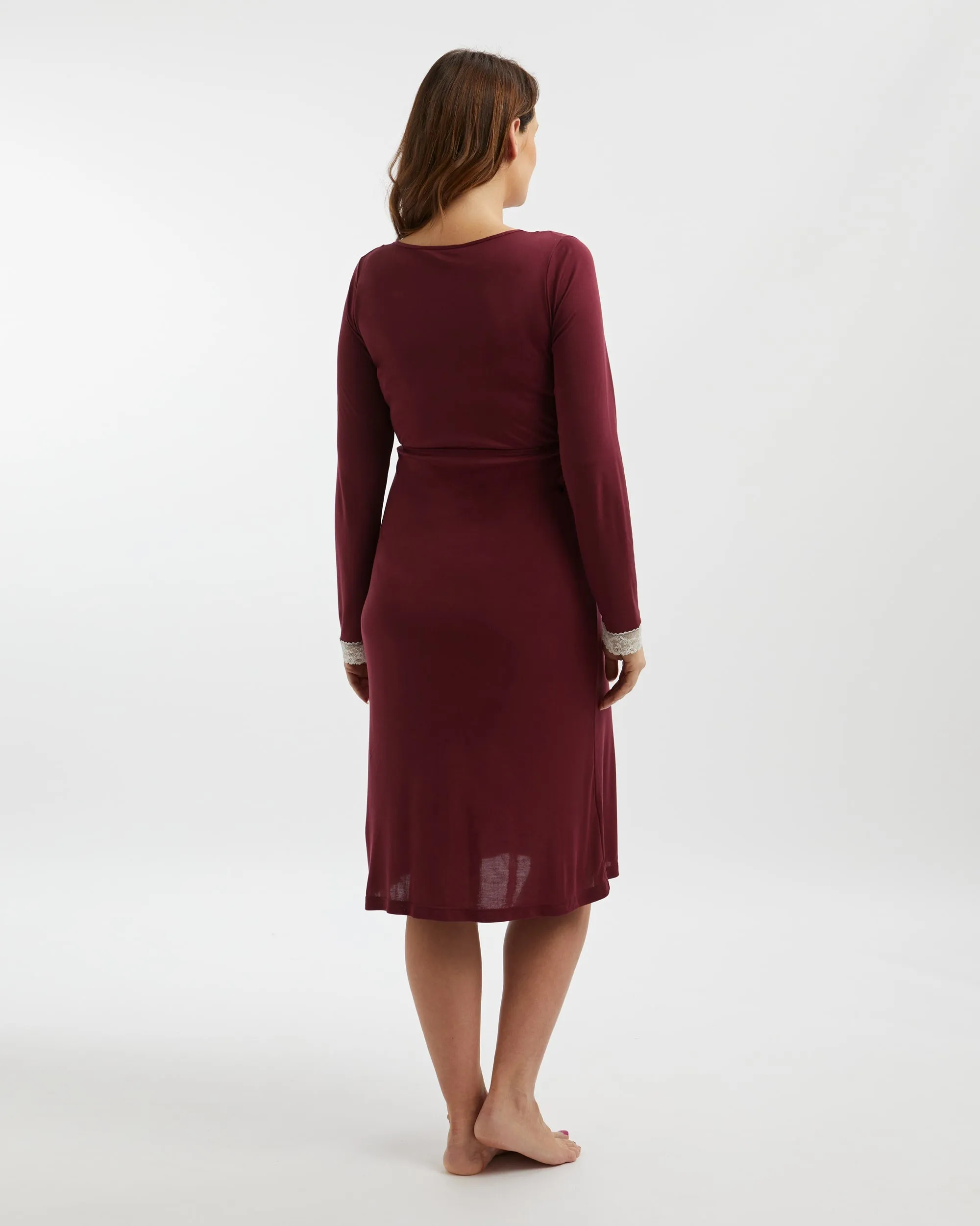 Maternity & Nursing Long Sleeve Lyocell Nightdress - Berry