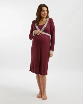 Maternity & Nursing Long Sleeve Lyocell Nightdress - Berry