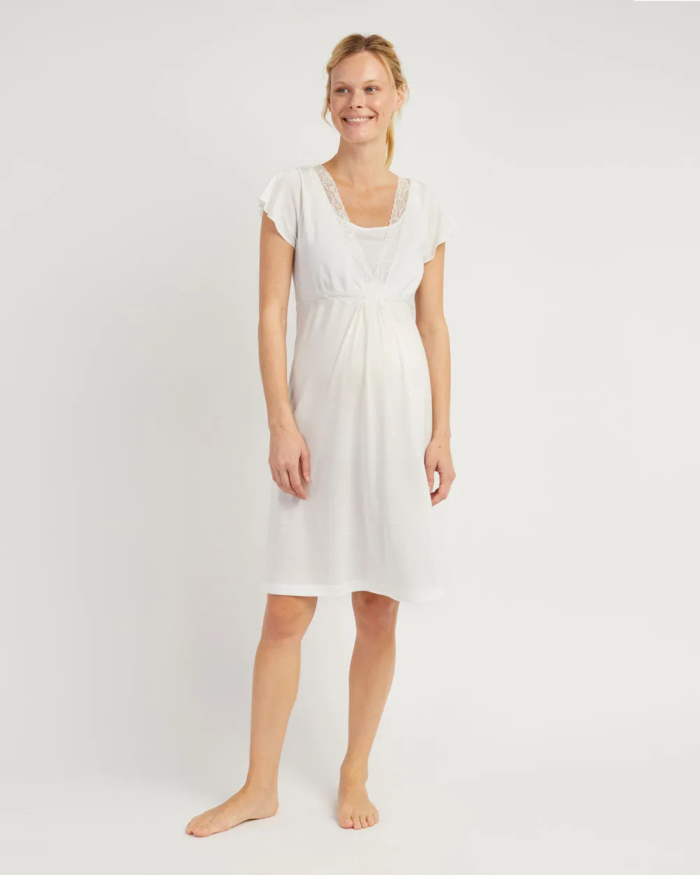 Maternity & Nursing Short Sleeve Jersey Nightdress - Antique White