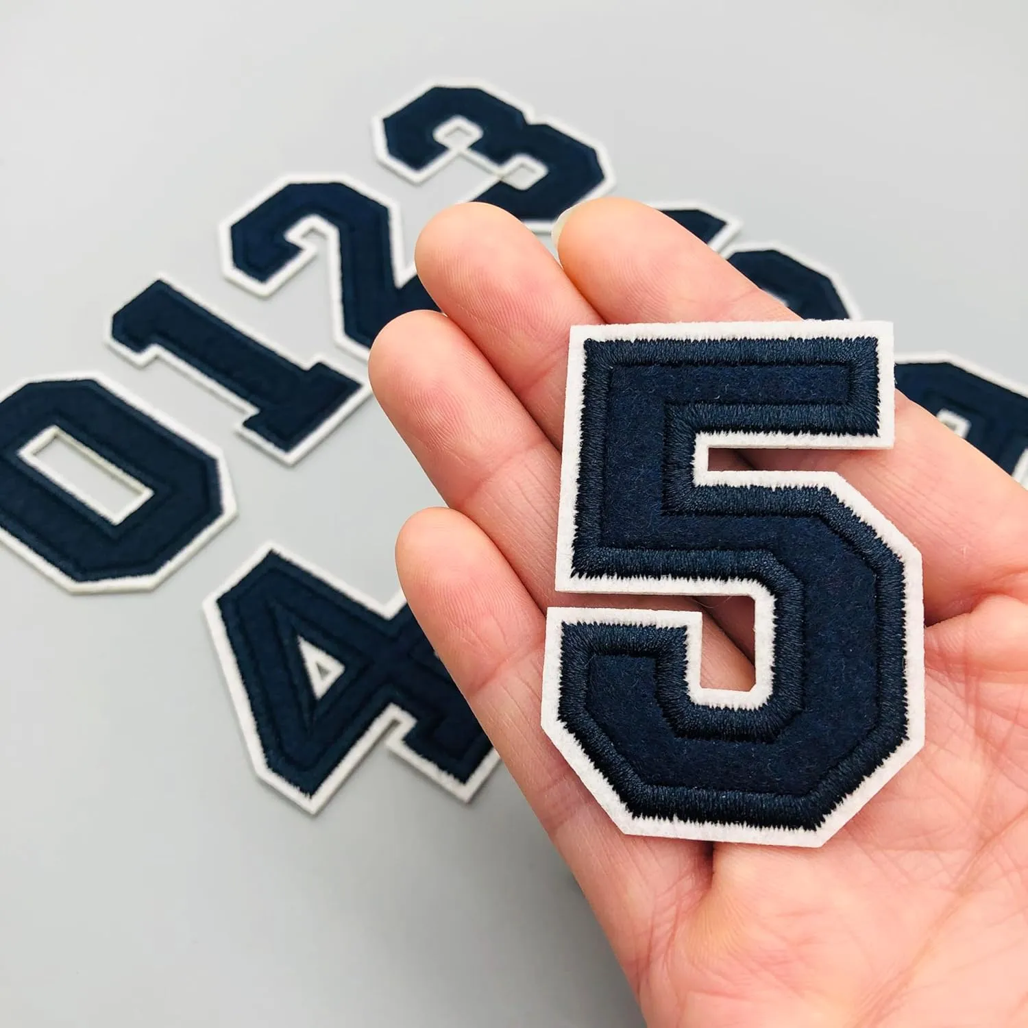 Medium Iron on Numbers for Clothing Jeysey Hat Backpacks Clothes Embroidered Number Patches Navy Blue 0-9 Fabric Felt Monogram Appliques Sew on Heat Transfer Varsity Letter Patches