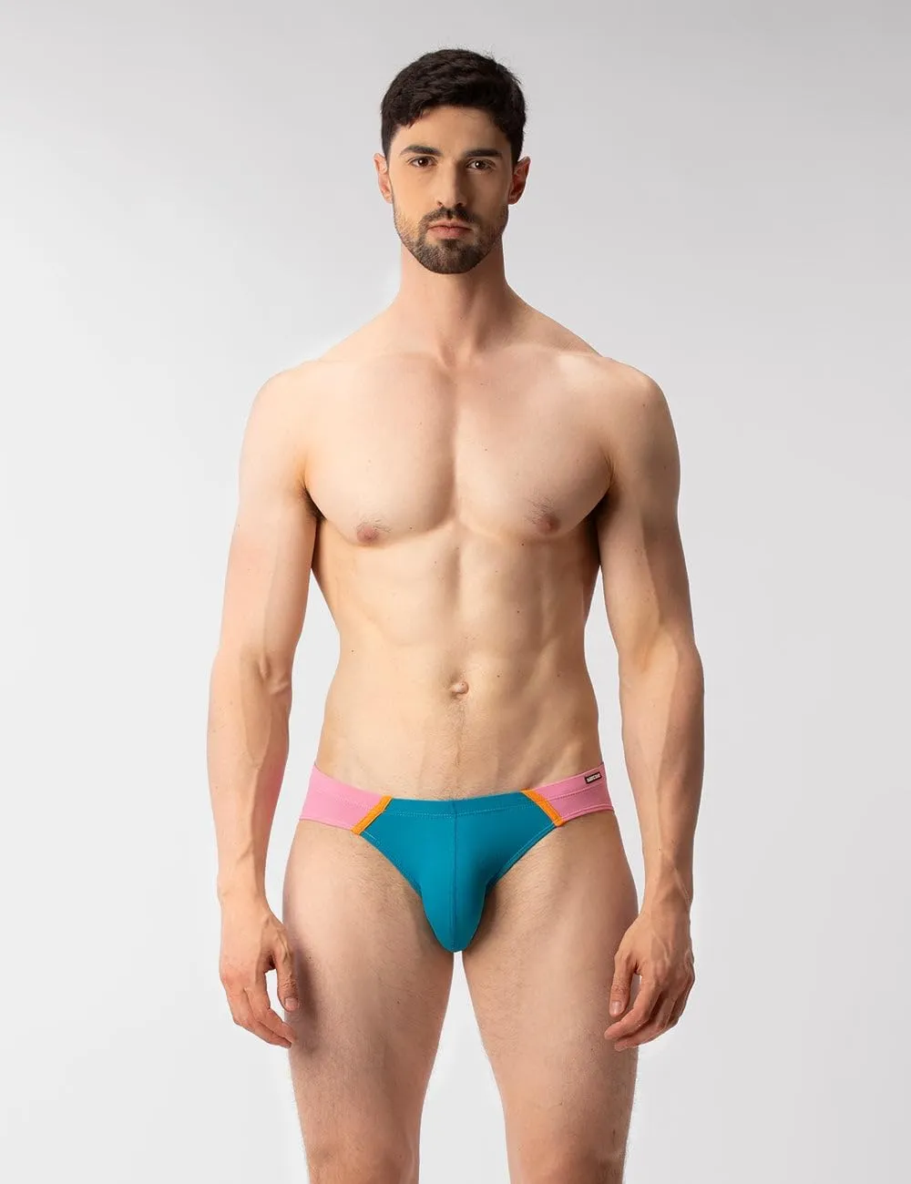 Mens Bottom_only Swimwear - Avas Swim Brief Blue-Rose-Orange
