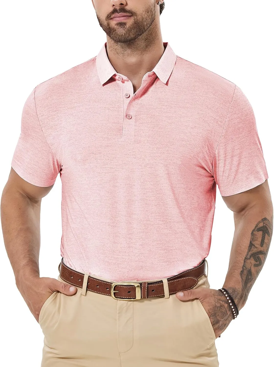 Mens Dry Fit Golf Shirt Performance Polo Short Sleeve Moisture Wicking Seamless Tech Cooling Feel UPF 40 