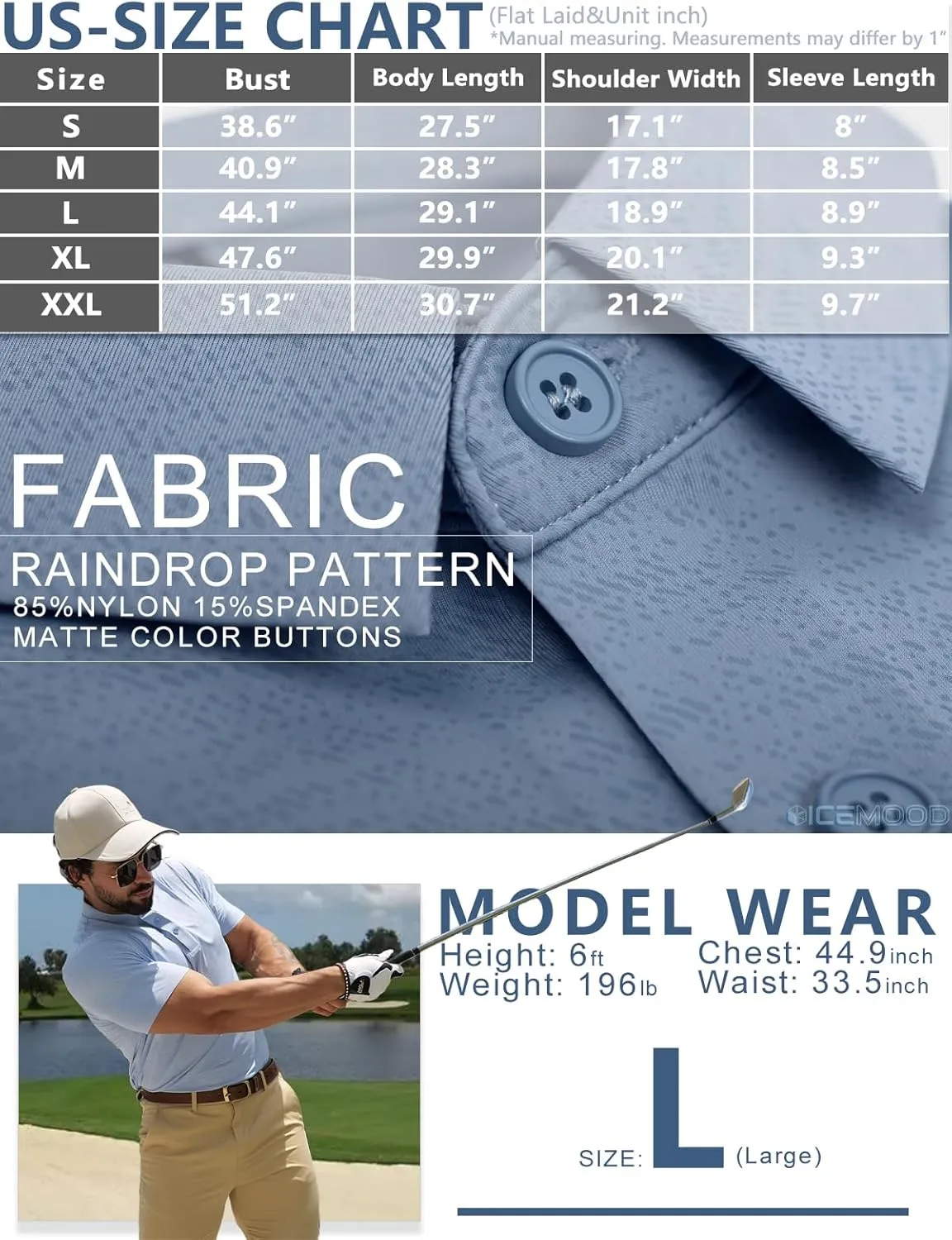 Mens Dry Fit Golf Shirt Performance Polo Short Sleeve Moisture Wicking Seamless Tech Cooling Feel UPF 40 