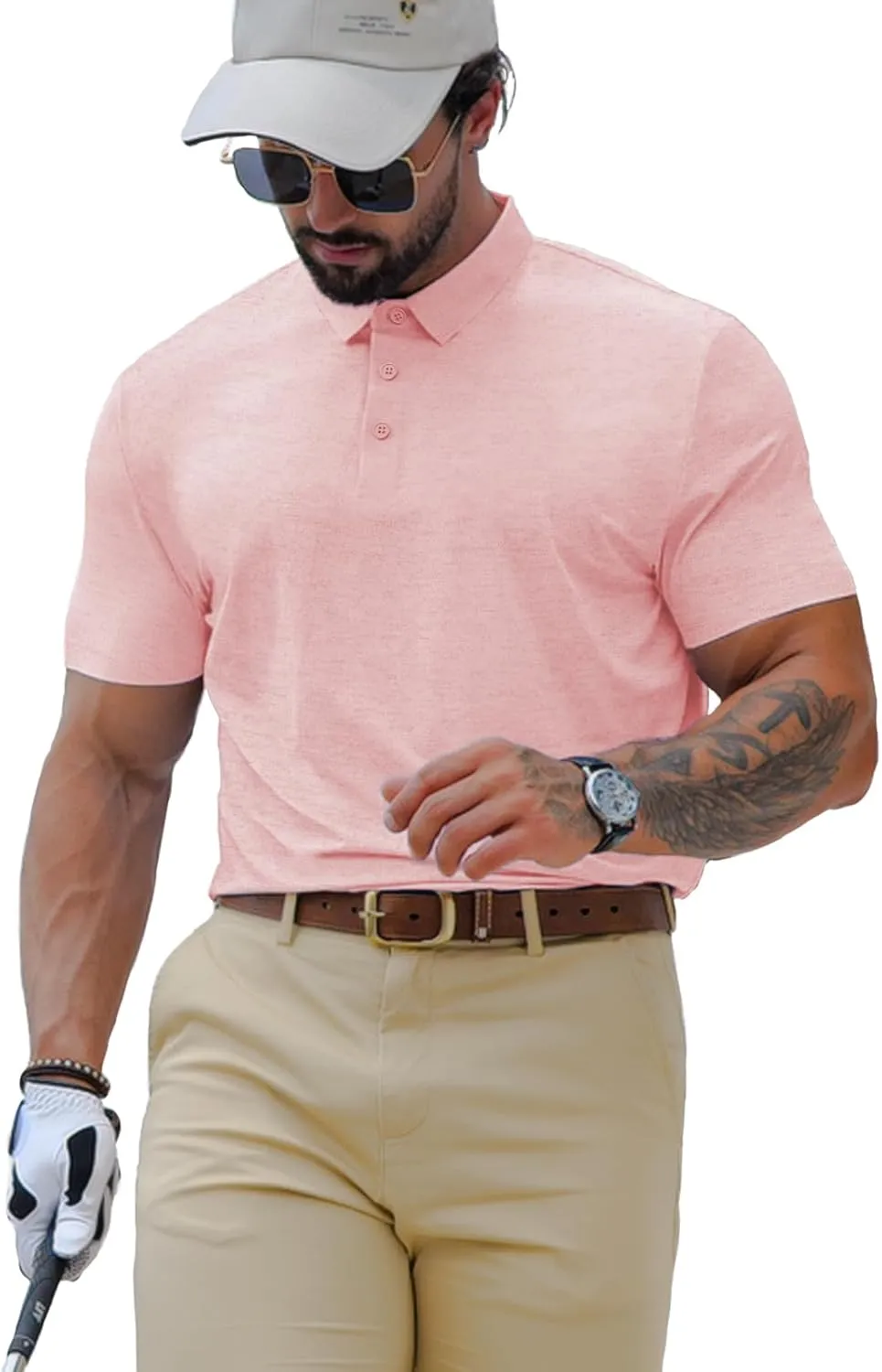 Mens Dry Fit Golf Shirt Performance Polo Short Sleeve Moisture Wicking Seamless Tech Cooling Feel UPF 40 