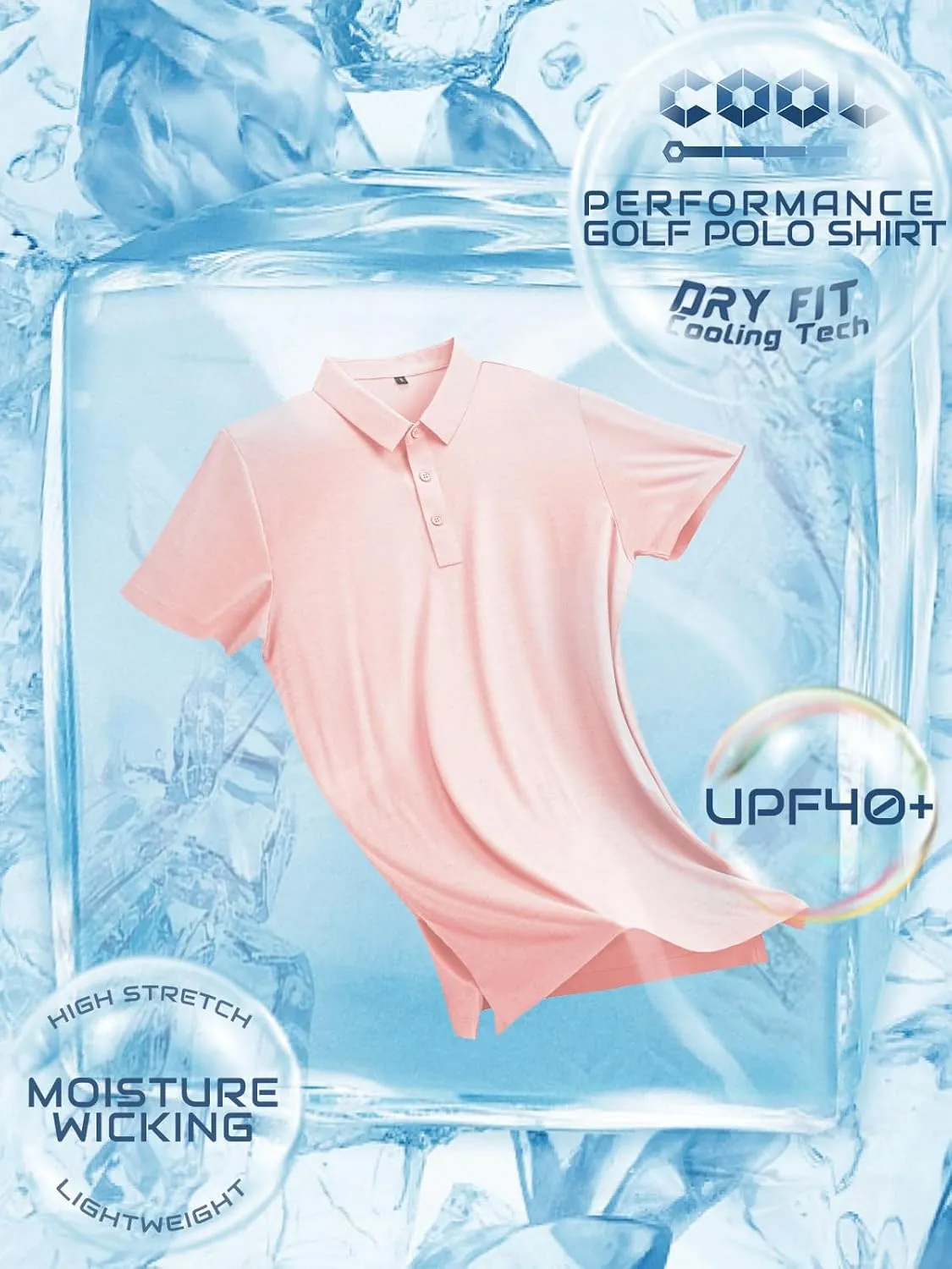 Mens Dry Fit Golf Shirt Performance Polo Short Sleeve Moisture Wicking Seamless Tech Cooling Feel UPF 40 