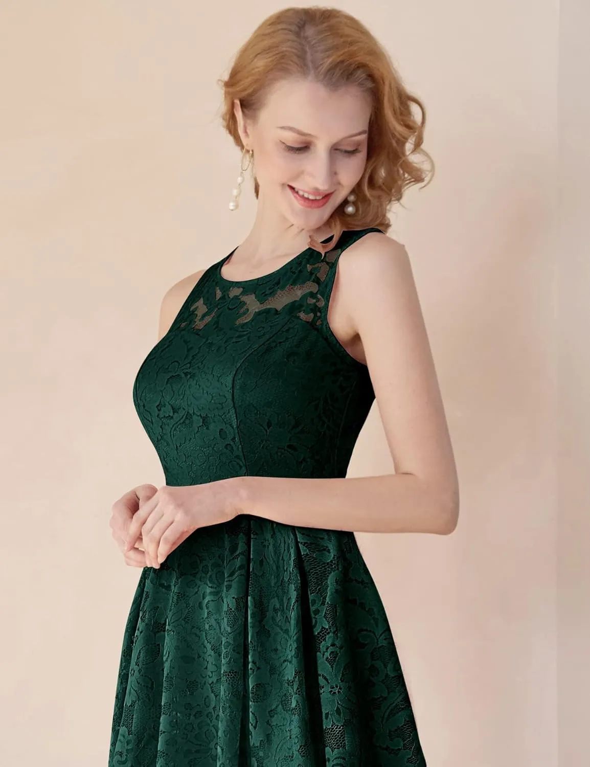 MUADRESS Women's Elegant Floral Lace Dress Sleeveless Crew Neck Hi-Lo Cocktail Dress for Evening Party