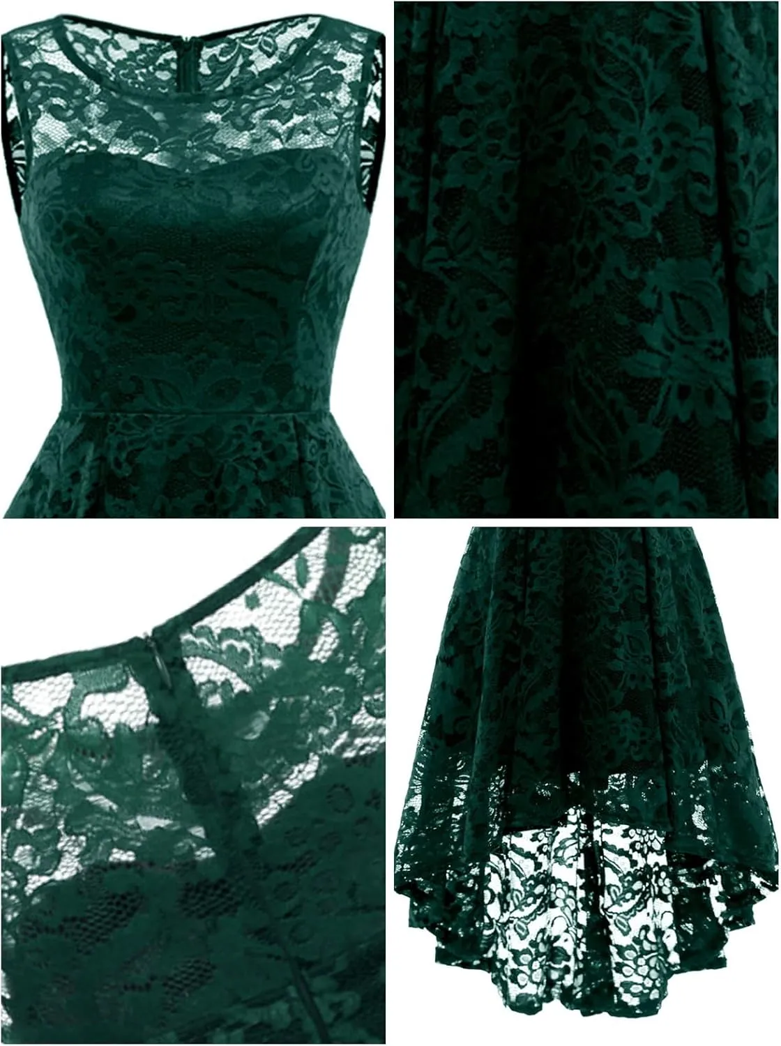 MUADRESS Women's Elegant Floral Lace Dress Sleeveless Crew Neck Hi-Lo Cocktail Dress for Evening Party