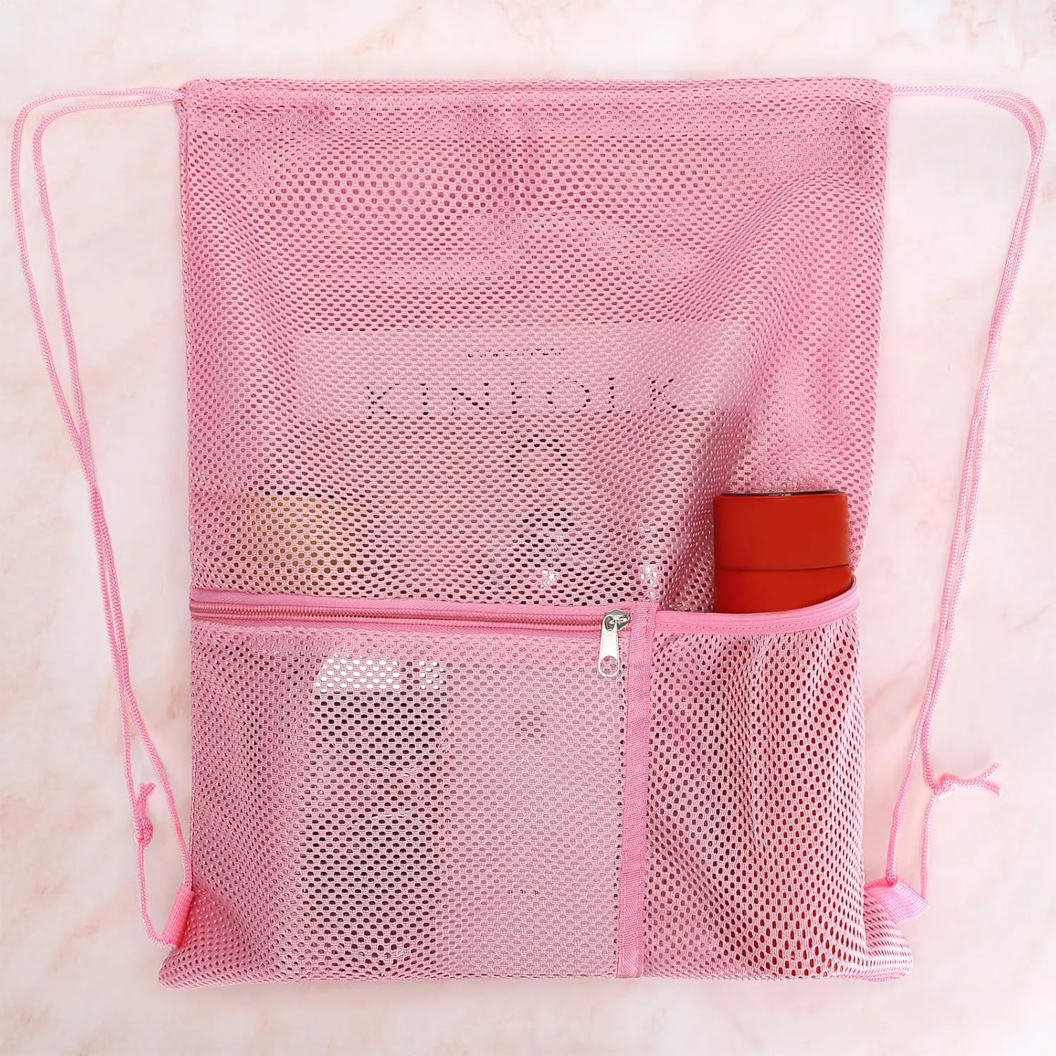 NATURAL STYLE 2 PACK Mesh Drawstring Backpack Bag, Multifunction Mesh Bag for Swimming, Athletic Gym, Clothes, Beach, Swim (Pink)