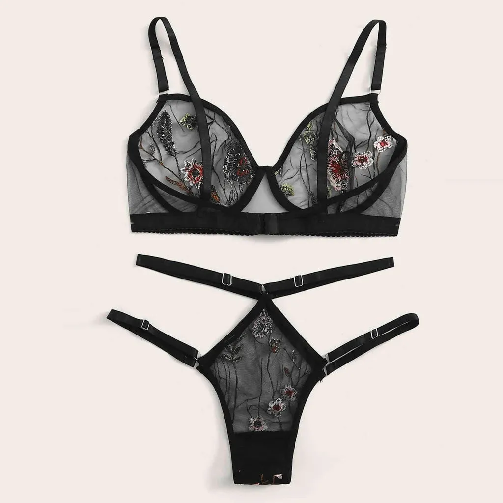 New Imitated Silk Black Two Piece Lace Pajama Set