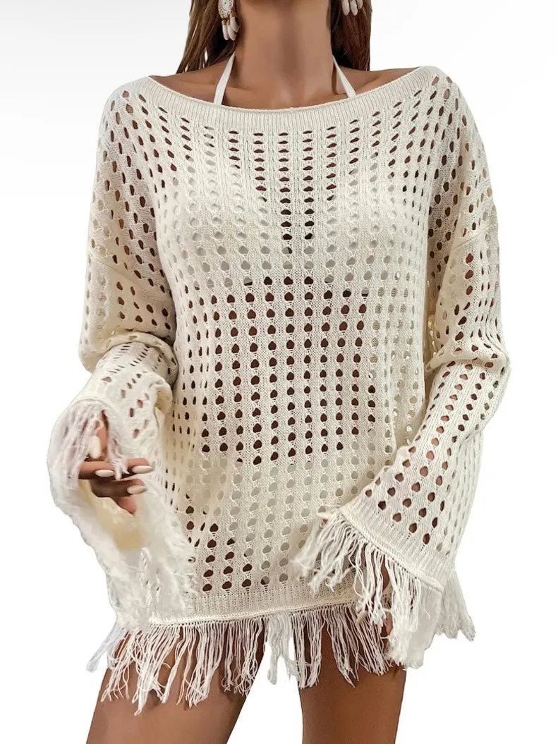 Off white net beach and pool coverup