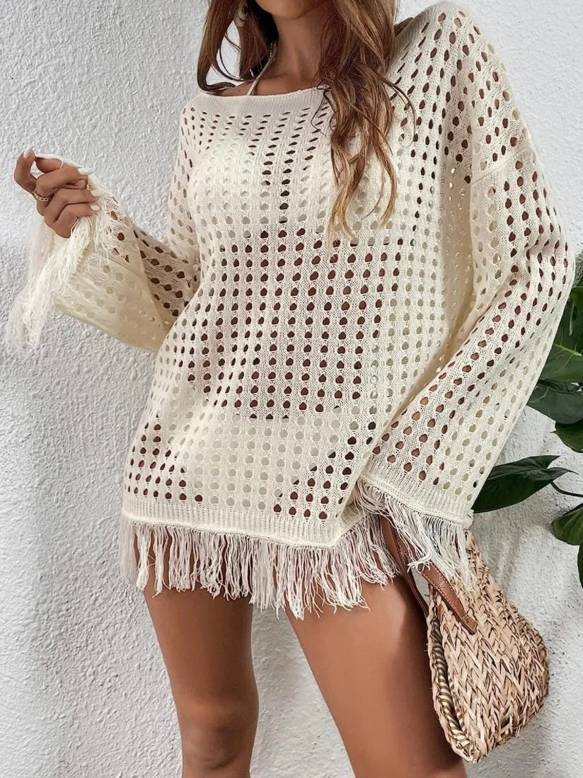 Off white net beach and pool coverup